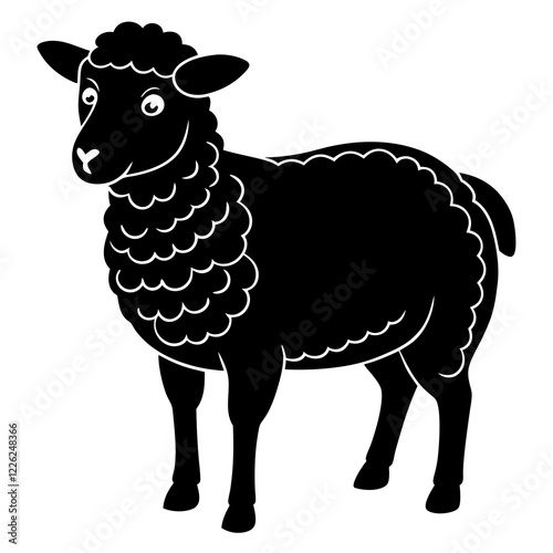 Cute Line Art Sheep Silhouette Black Vector Illustration	