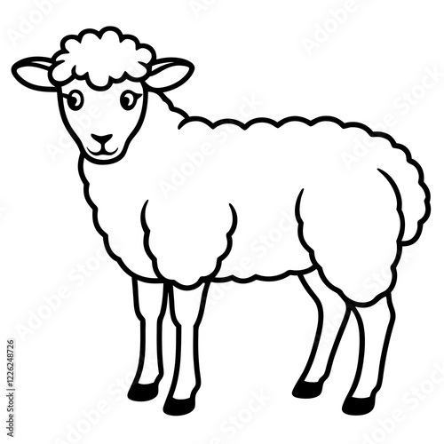 Cute Line Art Sheep Silhouette Black Vector Illustration	