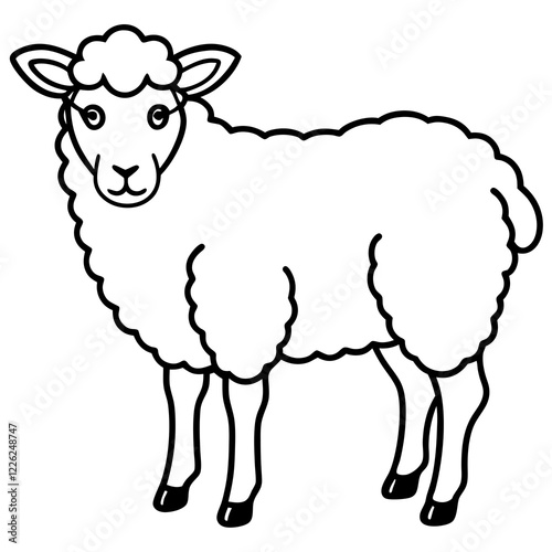 Cute Line Art Sheep Silhouette Black Vector Illustration	