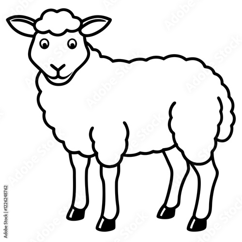 Cute Line Art Sheep Silhouette Black Vector Illustration	