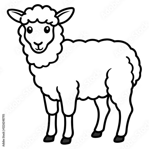 Cute Line Art Sheep Silhouette Black Vector Illustration	