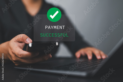 Digital Finance and Mobile Payment. Businessman Completing Successful Transaction with Smartphone Notification, Showcasing Efficient and Secure Online Commerce Solutions