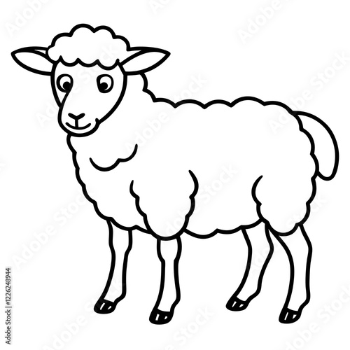 Cute Line Art Sheep Silhouette Black Vector Illustration	