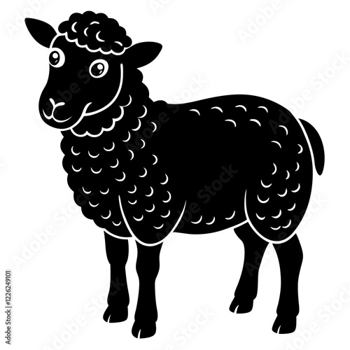 Cute Line Art Sheep Silhouette Black Vector Illustration	