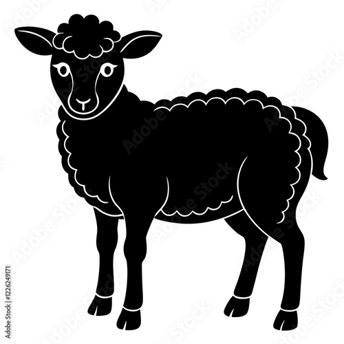 Cute Line Art Sheep Silhouette Black Vector Illustration	