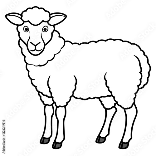 Cute Line Art Sheep Silhouette Black Vector Illustration	