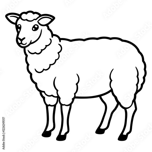 Cute Line Art Sheep Silhouette Black Vector Illustration	