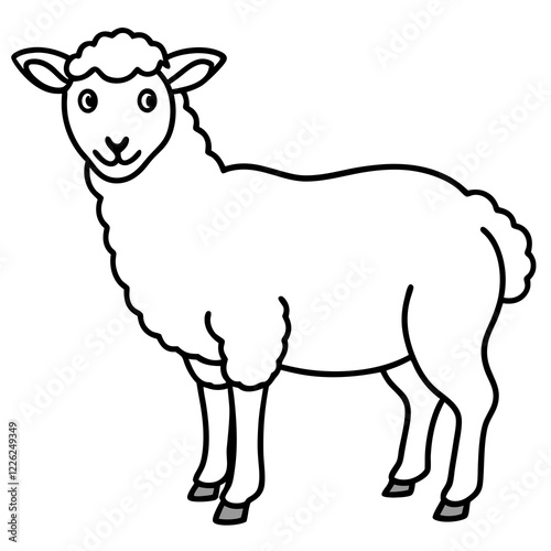 Cute Line Art Sheep Silhouette Black Vector Illustration	