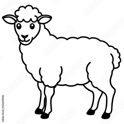 Cute Line Art Sheep Silhouette Black Vector Illustration	