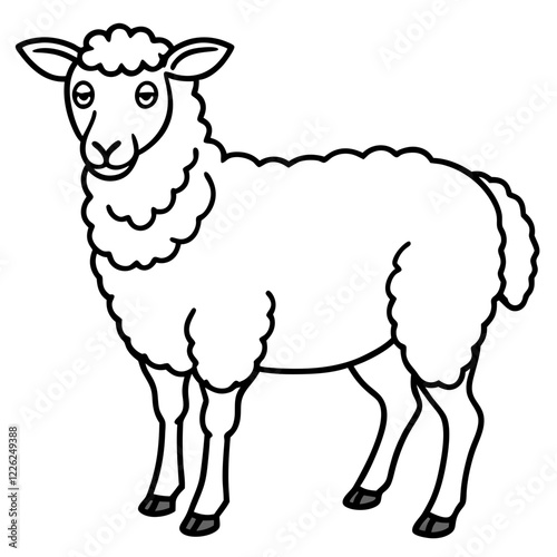 Cute Line Art Sheep Silhouette Black Vector Illustration	