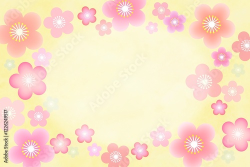 かわいい和風の梅の花の背景フレーム ひなまつり