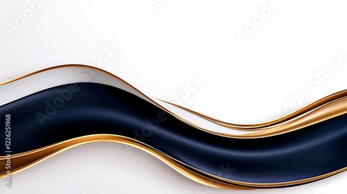 Abstract navy blue and gold wavy lines on white background.
