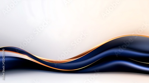 Abstract navy blue and gold wave design on white background.