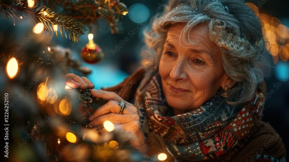 Someone is decorating a christmas tree with lights and ornaments Someone is decorating a christmas tree with lights and ornaments