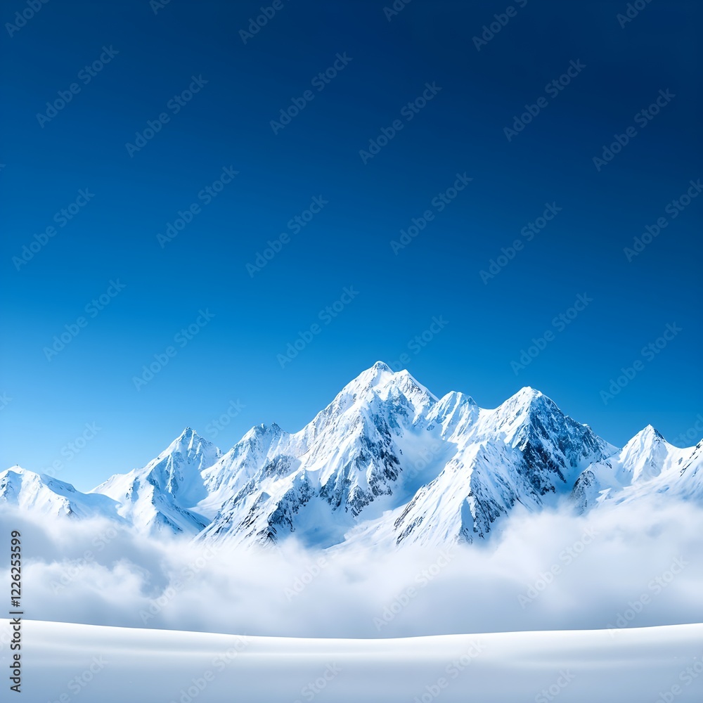 Obraz premium Majestic Snow-Capped Mountains Emerging From Thick Clouds Below