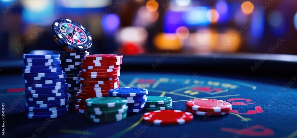 Obraz premium Casino roulette chips game night. Blurred background. Gambling concept