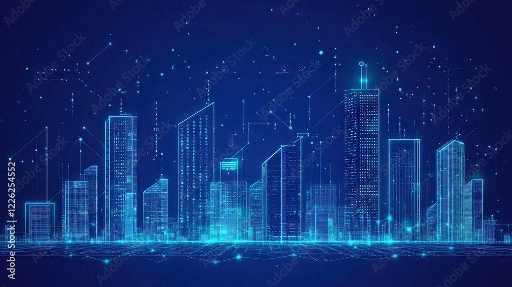 Digital Cityscape Networked Buildings Illuminated Digital Cityscape Networked Buildings Illuminated