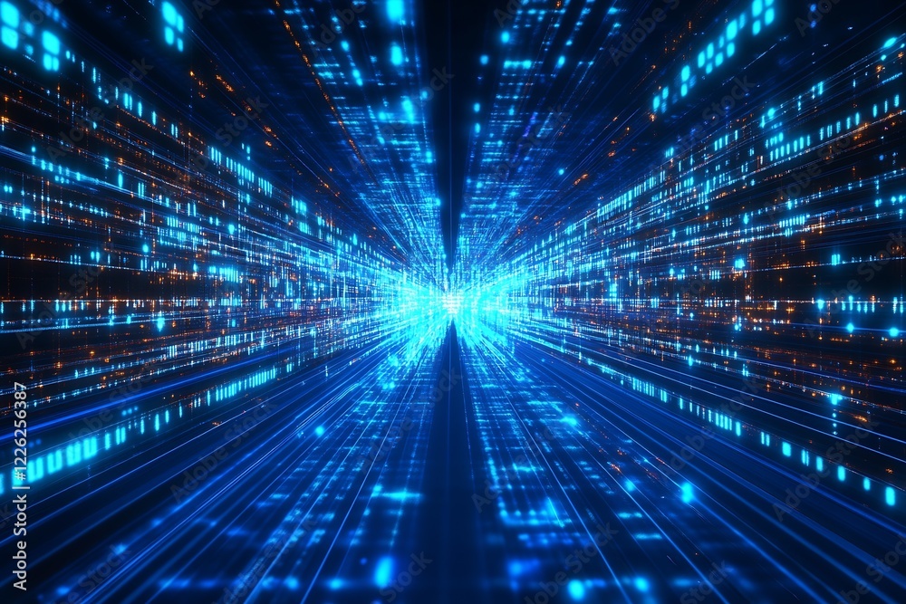 Blue Luminous Cyber Highway with Fast-Moving Digital Data and Lights : Generative AI Blue Luminous Cyber Highway with Fast-Moving Digital Data and Lights : Generative AI