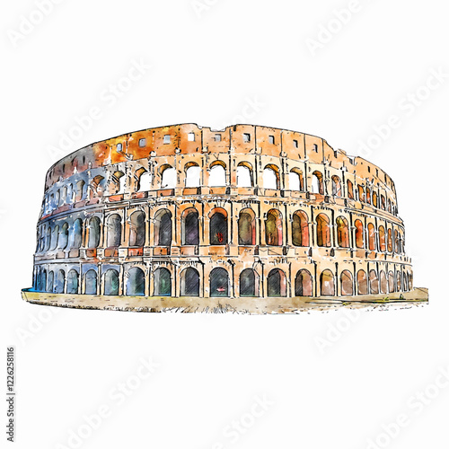 Architecture italy Watercolor sketch hand drawn illustration