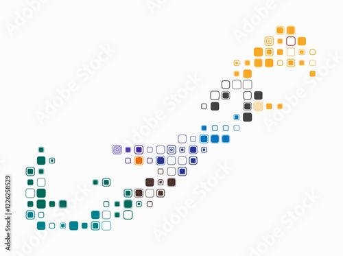 Bermuda, shape of the country build of colored cells. Digital style map of the Bermuda on white background. Large size rounded square blocks. Plain vector illustration.
