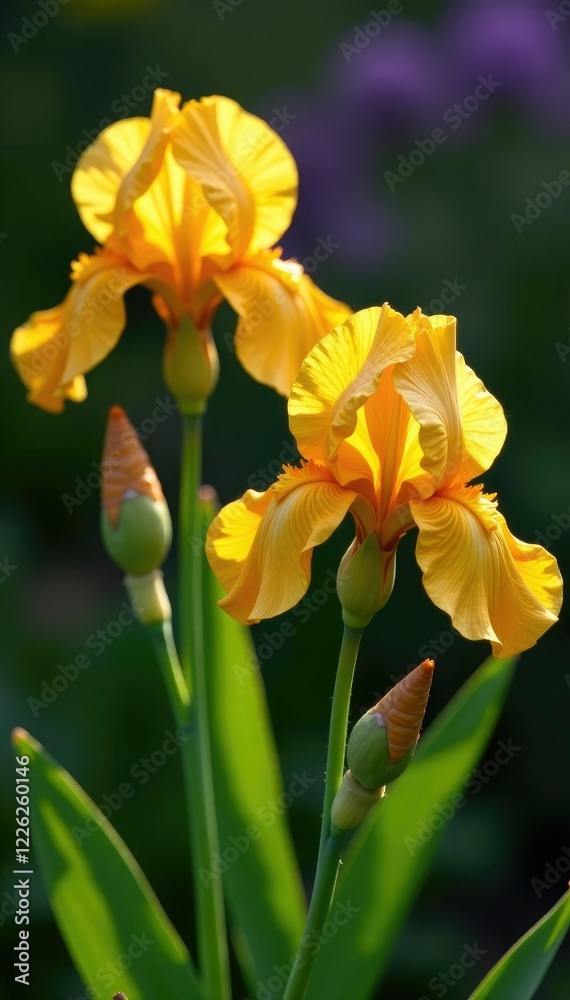 Brown and yellow multicolor flowers of irises in a garden bed, nature, irises, gardenia Brown and yellow multicolor flowers of irises in a garden bed, nature, irises, gardenia