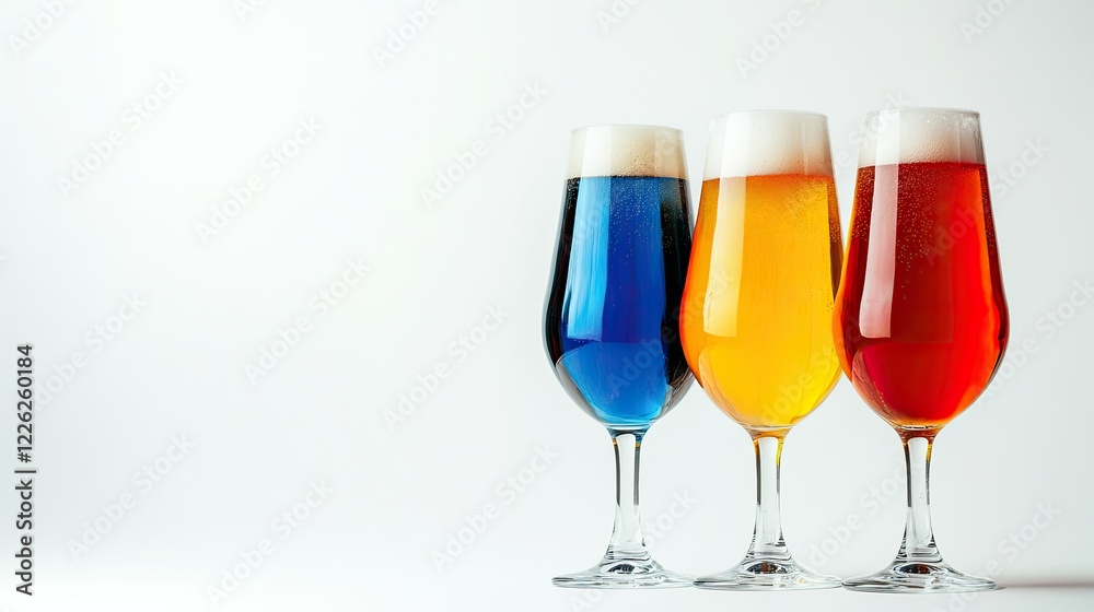Colorful beer in a transparent glass, set against a stark white backdrop, highlighting its rich, vibrant tones. Colorful beer in a transparent glass, set against a stark white backdrop, highlighting its rich, vibrant tones.