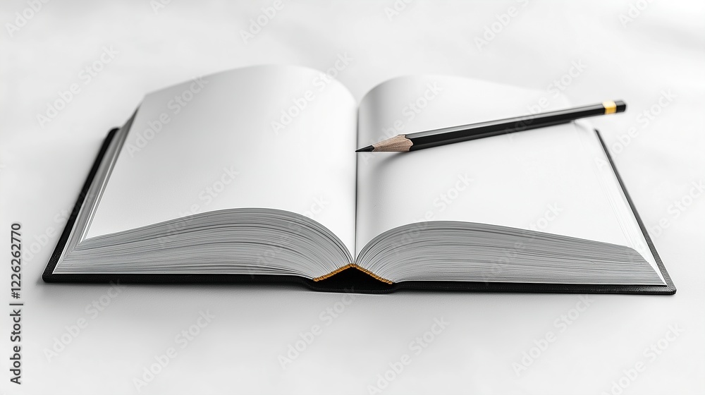 Open notebook with a pencil resting on the pages, symbolizing ideas and creativity at work