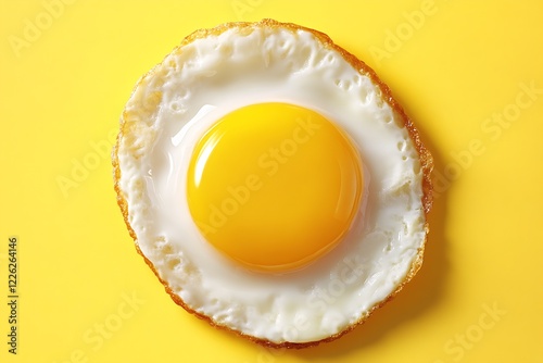 Artfully Photographed Fried Egg with Perfect Golden Yolk on Bright Yellow Background for Dining : Generative AI photo