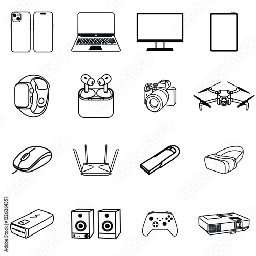 Line Art of Modern Tech Gadgets