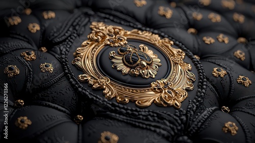 A close-up of an ornate black and gold decorative design, showcasing luxury and craftsmanship.