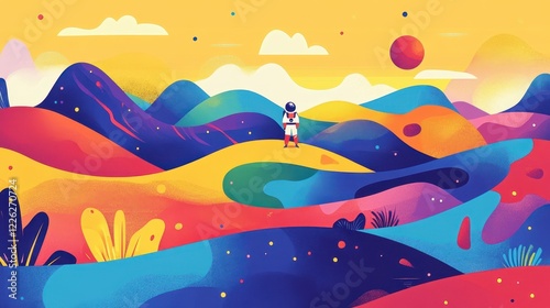 Astronaut Exploring Vibrant Alien Landscape