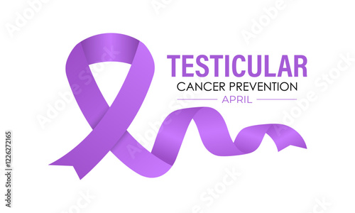 Vector graphic of Testicular Cancer Awareness Month. Purple cancer awareness Realistic ribbon. Design for banner, cards, prints, social media, poster, flyer and background design template.