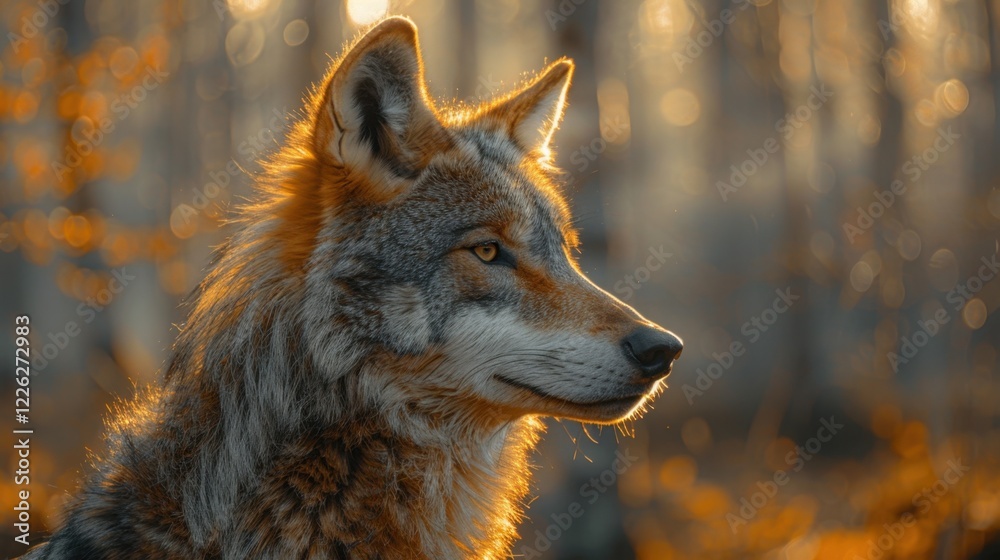 Naklejka premium There is a wolf that is looking at something in the distance, animal background