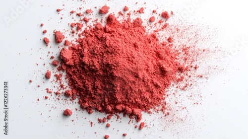 A mound of vibrant red powder on a white background.