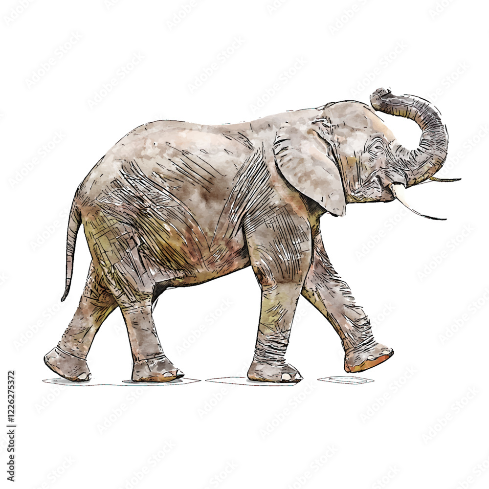 Fototapeta premium Elephant animal watercolor sketch hand drawn illustration isolated white background