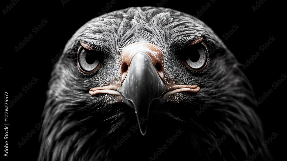 Fototapeta premium A close-up of a fierce-looking eagle with intense eyes and intricate feather details.