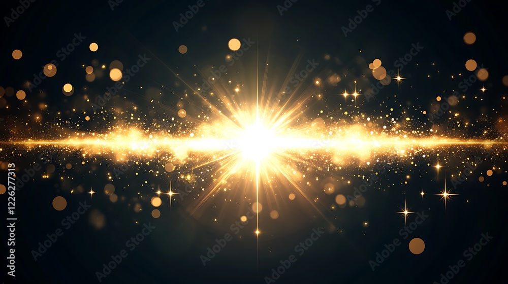 Fototapeta premium Golden Light Burst with Sparkling Dust and Bokeh