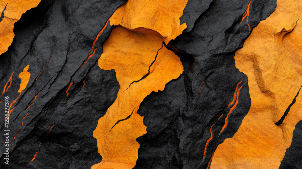 Fototapeta premium Abstract orange and black textured background with chaotic patterns