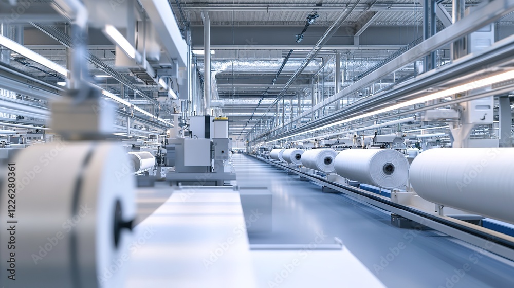 A high-tech textile manufacturing facility focused on sustainability.