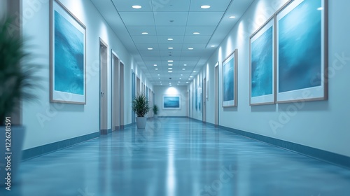 Wallpaper Mural Blank White Poster Frame in Sterile Hospital Corridor with Doctors and Nurses in Motion Blur Torontodigital.ca