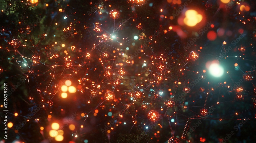 Naklejka premium Abstract Network: Glowing Nodes and Connections in a Digital Cosmos