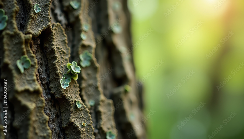 Close-up of Tree Bark with Moss in Forest Close-up of Tree Bark with Moss in Forest