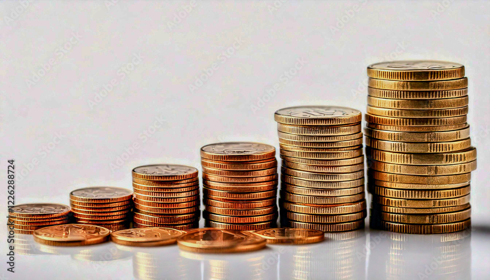 Stacked Gold Coins,A pile of stacked gold coins of various heights on a reflective surface. Stacked Gold Coins,A pile of stacked gold coins of various heights on a reflective surface.