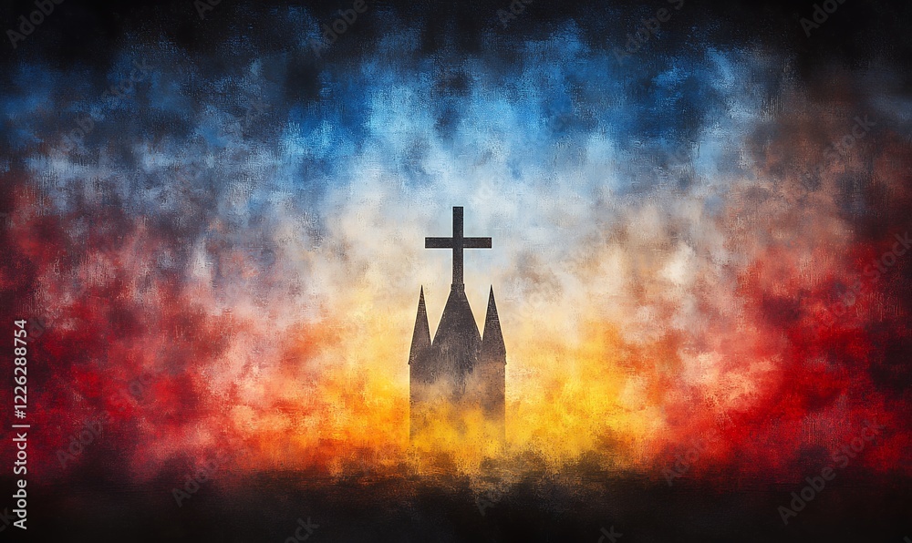 Church Silhouette Against Cosmic Background Church Silhouette Against Cosmic Background