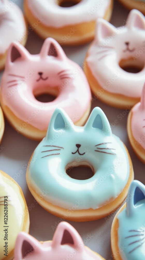 Obraz premium Decorating donuts with pastel icing and cat ears bakery food art cozy kitchen creative cute treats