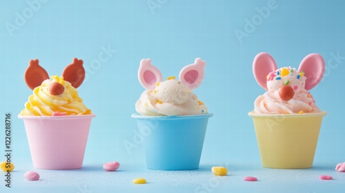 Creating delightful ice cream cups with candy animal ears kitchen dessert recipe home fun concept photo