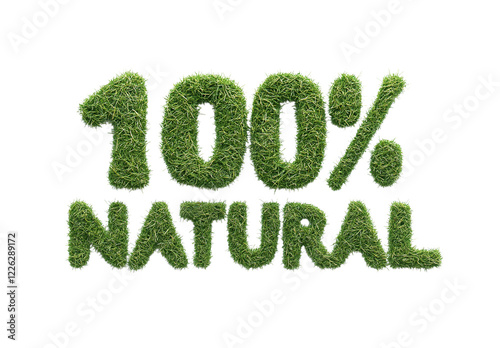 100% Natural Text in Green Grass Style | Eco-Friendly, Organic Concept