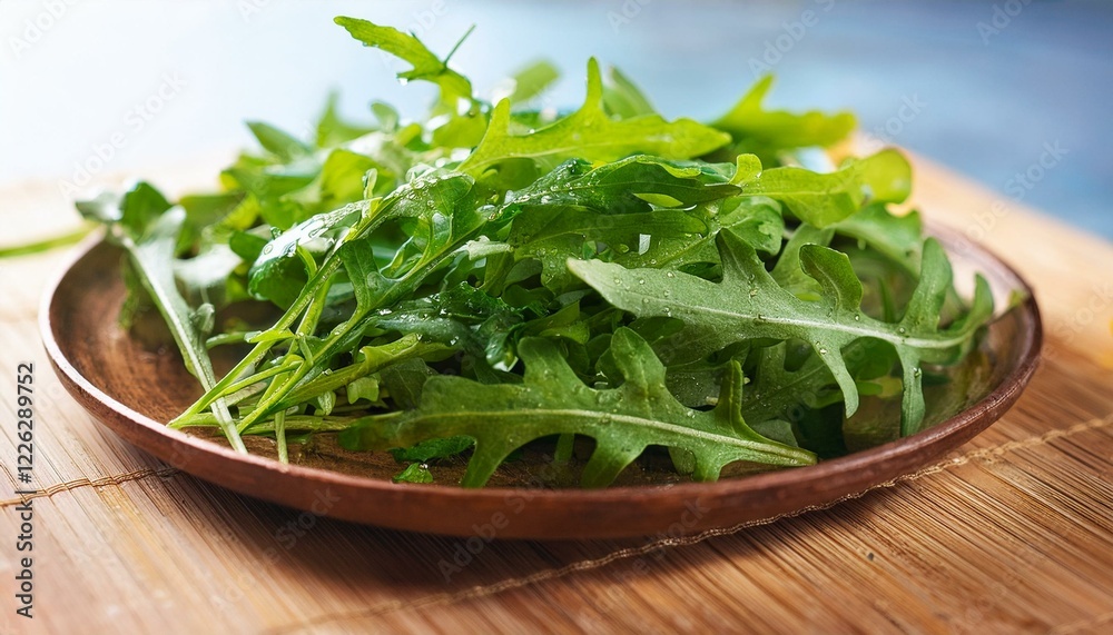 Fresh arugula on a rustic plate. Healthy and vibrant! Fresh arugula on a rustic plate. Healthy and vibrant!