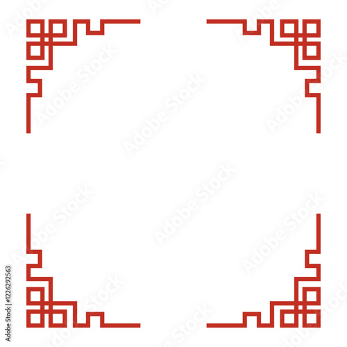 Chinese frame corner ornament vector. Traditional decorative elements with line