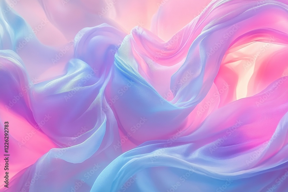 Obraz premium Pastel pink and blue fabric flows softly. Ideal for backgrounds, websites, or dreamy designs.